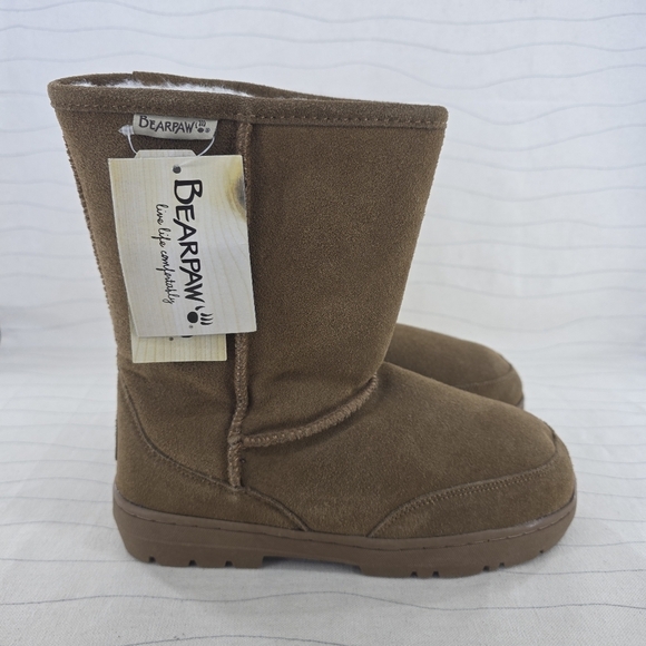Bearpaw Unisex Brandy Brown Suede Shearling Lined Boots Size 6/7 NEW - Picture 1 of 13